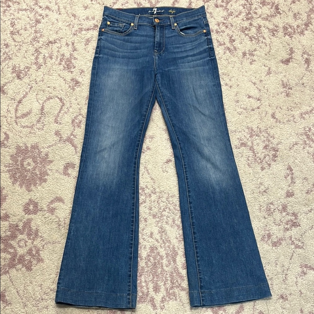 7 For All Mankind Blue Flare Wide Leg Jeans